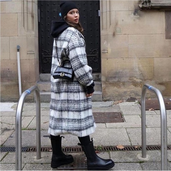 ZARA Black & White Plaid Brushed Wool Oversized Long Wool Coat - Picture 10 of 14